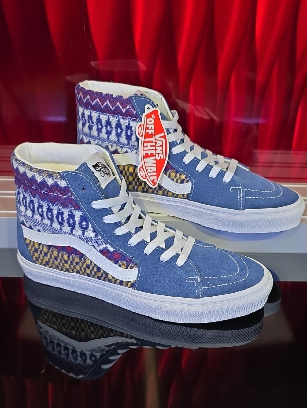 Vans Sk8-Hi Fair Isle Blue Multi High Top Suede Knit Pattern Mens 9.5 Women’s 11